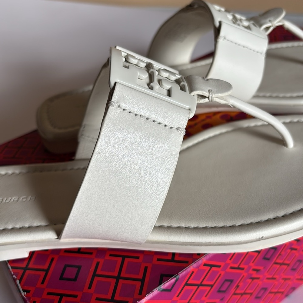 Tory Burch White Leather Logo Thong Sandals - Women's - Picture 4 of 9